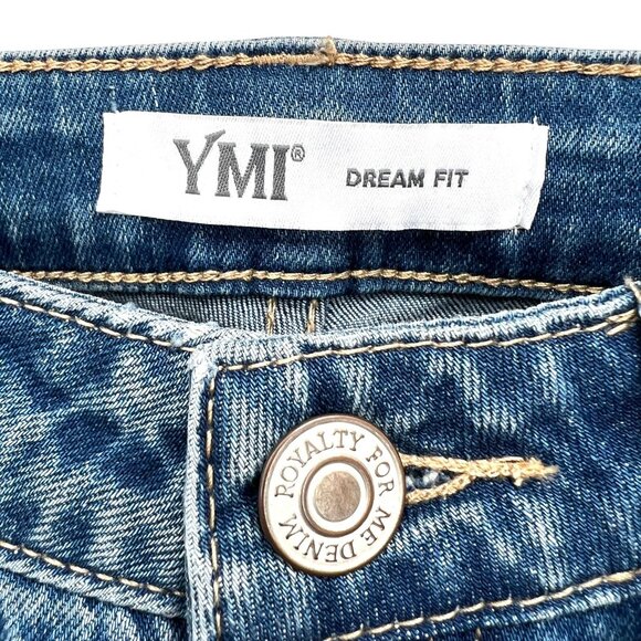 YMI Women's Distressed Splatter Paint Raw Hem Stretch  Blue Denim Jeans Size 5 - Picture 10 of 12